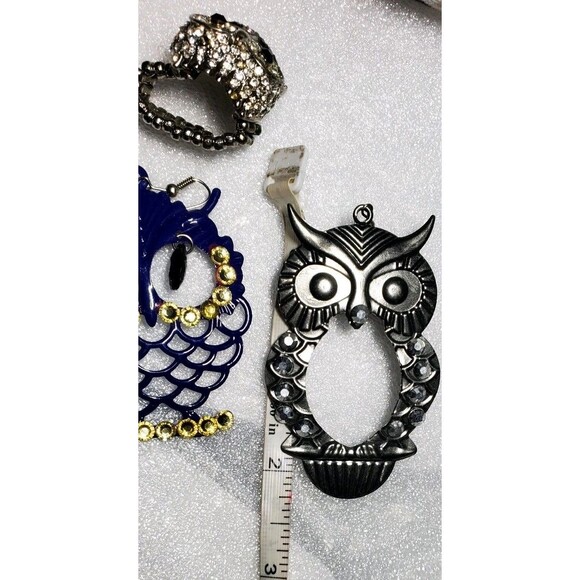 Whimsigoth Owl Theme Accessory Lot: Owl Scarf, Earrings, Watch & Stretch Ring - Picture 14 of 16